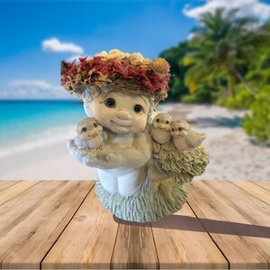 Dreamsicles Cherub Bird in Hand Figurine with Flower Crown Spring Easter